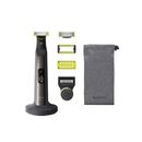 Aparat hibrid de barbierit, tuns barba si parul corporal philips oneblade pro qp6551/17, pieptene 14 lungimi, lama inovatoare 360 cu 2 taisuri, afisaj digital led, pieptene corp, reincarcabil,autonomie 120 min, umed si uscat, husa,suport de incarcare,crom,  Aparate de tuns | electropc.ro