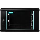 Cabinet 19″ spacer 6u 600x450mm, fixare pe perete, flatpack (dezasamblat), black, usa sticla cu blocare, panouri detasabile, otel 1.5mm, sarcina maxima 60kg,  Cabinete metalice | electropc.ro