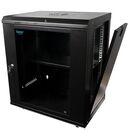 Cabinet 19″ spacer 12u 500x450mm, fixare pe perete, flatpack (dezasamblat), black, usa sticla cu blocare, panouri detasabile, otel 1mm, sarcina maxima 25kg,  Cabinete metalice | electropc.ro