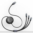 Cablu alimentare si date baseus bright mirror 2 one-for-three retractable, pt. smartphone, usb la micro-usb + lightning iphone + usb type-c 3.5a, 1.1m, negru,  Cabluri periferice | electropc.ro