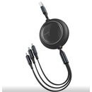 Cablu alimentare si date baseus bright mirror 2 one-for-three retractable, pt. smartphone, usb la micro-usb + lightning iphone + usb type-c 3.5a, 1.1m, negru,  Cabluri periferice | electropc.ro