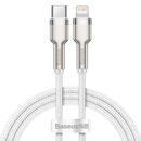 Cablu alimentare si date baseus cafule metal, fast charging data cable pt. smartphone, usb type-c la lightning iphone pd 20w, brodat, 1m, alb,  Cabluri periferice | electropc.ro