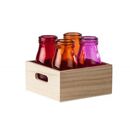 Set 4 sticle colorate + tava, 200ml, material sticla colorata, tava material lemn,  Accesorii bucatarie | electropc.ro