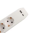 Prelungitor spacer, schuko x 3, conectare prin schuko (t),type-c x1, usb x 1, 3.1a, cablu 4.5m, 16 a, max. 3500w,protectie copii, protectie supratensiune, alb-gri,  Prelungitoare | electropc.ro