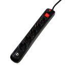 Prelungitor spacer, schuko x 5, conectare prin schuko (t), usb x 2, cablu 1.8 m, 16 a, max. 3500w, protectie supratensiune, negru,  Prelungitoare | electropc.ro