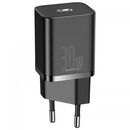 Incarcator retea baseus super si, quick charge 30w, 1 x usb type-c 5v/3a, negru,  Incarcatoare telefoane | electropc.ro