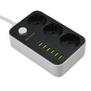 Prelungitor cu protectie serioux, 3 prize schuko, input 100-240v, 50- 60hz, output (total): 2500w - 10a, 6 porturi usb, usb output (total):3.4a, functie auto id, antistatic, buton power/off, lungime cablu 1.6m,negru, srxp-ps36b,  Prelungitoare | electropc.ro