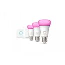 Pachet 3 becuri led rgb inteligente philips hue a60, bluetooth, e27, 9w (75w), 1100 lm, lumina alba si color (2000-6500k) + consola hue bridge + intrerupator cu variator,  Becuri si Tuburi LED | electropc.ro