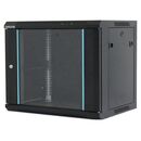 Rack 12u 600x600, dezasamblat, montare pe perete, usa din sticla, panouri laterale detasabile si securizate , culoare negru ral 9004, dateup,  Cabinete metalice | electropc.ro