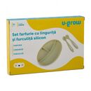Set farfurie cu lingurita si furculita silicon, olive,u-grow,  Articole hranire bebelusi | electropc.ro