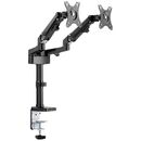 Brat de birou pentru monitor neomounts, poate sustine 2 monitoare cu diagonala display 17-27", suporta pana la 14kg per monitor, full motion, +45°, -45° inclinatie, +90°, -90° swivel, +180°, -180° rotatie,  vesa min 75x75, vesa max 100x100, reglabil pe in,  Suporturi TV & Monitor | electropc.ro