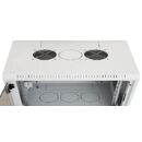 Rack de perete triton sectiune simpla 18u 600mm adancime usa sticla panouri laterale fixe sectiuni ventilatie activa, sectiuni acces cabluri sus/jos/spate securizare cu cheie, 1 pereche montanti reglabili ip30 gri,  Cabinete metalice | electropc.ro