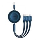 Cablu alimentare si date baseus bright mirror 3 in 1 retractable, pt smartphone, usb type-a la micro-usb+lightning+usb type-c66w,1.1m, albastru,  Cabluri periferice | electropc.ro