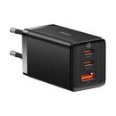 Incarcator retea baseus gan5 pro, quick charge 65w, 2 porturi usb pd, 1 port usb quick charge, include cablu usb -c la usb-c de 100w, lungime 1m, negru,  Incarcatoare telefoane | electropc.ro