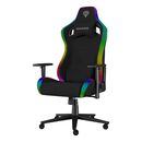 Scaun gaming genesis trit 660, material textil, iluminare rgb, reglabil pe inaltime, greutate maxima suportata 150 kg, inaltime scaun reglabil 45 - 52 cm, spatar ajustabil 160°, dimensiuni roti 60mm,  echipat cu piston cu gaz clasa 4, manere 2d, negru,  Scaune gaming | electropc.ro