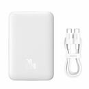 Baterie extena baseus magnetic mini wireless, 10000mah, 20w, 2 x usb type-c output/input, 15w wireless charging, include cablu usb type-c la usb type-c 30cm, alb,  Baterii portabile | electropc.ro