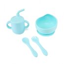 Set 4 piese diversificare din silicon: cana cu pai, bol , lingurita si furculita, blue, u-grow,  Articole hranire bebelusi | electropc.ro