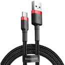 Cablu alimentare si date baseus cafule, fast charging data cable pt. smartphone, usb la usb type-c, 100w, braided, 2m, rosu + negru,  Cabluri periferice | electropc.ro