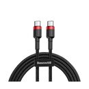 Cablu alimentare si date baseus cafule, fast charging data cable pt. smartphone, usb type-c la usb type-c 3a / 60w, 2m, rosu + negru,  Cabluri periferice | electropc.ro