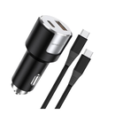 Incarcator auto lemontti fast charge 1 x port pd type-c 20w + 1 x port usb-a qc 3.0 18w cu cablu type-c la type-c 20w, lungime 1m, negru/argintiu,  Incarcatoare telefoane | electropc.ro