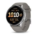 Garmin venu 4. display diagonal: 3.56 cm (1.4"), display technology: amoled, display resolution: 454 x 454 pixels, touchscreen. flash memory: 8 gb. wi-fi. gps (satellite). weight: 38 g. band material: silicone, band colour: grey, silver,  SmartWatch-uri | electropc.ro