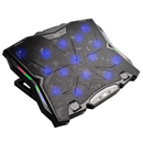 Stand spacer notebook 17" gaming, sita metal, 15x6cm led fans,6 trepte turatie max 2200rpm, 8 trepte inaltime,rgb 10 moduri, suport telefon,airflow 180cfm, 1xusb, 1xtype-c, black, nivel zgomot 28dba,  Stand & Cooling pad | electropc.ro