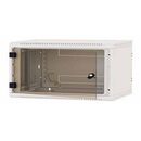 Rack de perete triton seciune simpla 15 400mm adancime usa sticla panouri laterale fixe sectiuni ventilatie activa, sectiuni acces cabluri sus/jos/spate securizare cu cheie, 1 pereche montanti reglabili ip30 gri,  Cabinete metalice | electropc.ro