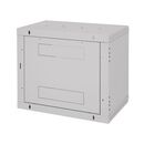 Rack de perete triton sectiune simpla 12u 600mm adancime usa sticla panouri laterale fixe, sectiuni acces cabluri sus/jos/spate securizare cu cheie, 1 pereche montanti reglabili ip30 gri,  Cabinete metalice | electropc.ro