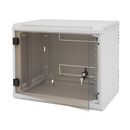 Rack de perete triton sectiune simpla 12u 600mm adancime usa sticla panouri laterale fixe sectiuni ventilatie activa, sectiuni acces cabluri sus/jos/spate securizare cu cheie, 1 pereche montanti reglabili ip30 gri,  Cabinete metalice | electropc.ro