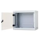 Rack de perete triton sectiune simpla 15u 600mm adancime usa sticla panouri laterale detasabile, sectiuni acces cabluri sus/jos/spate securizare cu cheie, 1 pereche montanti reglabili, fabricat din tabla galvanizata ip30 gri,  Cabinete metalice | electropc.ro