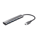 Hub usb trust halyx, usb-c la 4 x usb-a 3.2 gen 1, dimensiune cablu 10cm, din aluminiu, argintiu,  Hub-uri USB | electropc.ro