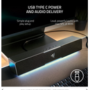 Razer leviathan v2 x   technical specifications  frequency response 85 hz – 20 khz  input power type c with power delivery  driver size - diameters (mm) full range racetrack drivers: 2 x 2.0 x 4.0"/ 2 x 48 x 95 mm passive radiator: 2 x 2.0 x 4.1" / 2 x 48,  Sisteme audio | electropc.ro