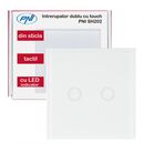 Intrerupator dublu cu touch pni sh202 din sticla, alb cu led indicator, butoane iluminate - butoane tactile - front din sticla, sarcina maxima suportata: 200 w, dimensiuni: 85 x 35 x 85 mm, greutate: 120g,,  Smart home | electropc.ro