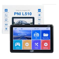 Sistem de navigatie gps pni l510 ecran 5 inch, 800 mhz, 256mb ddr2, 8gb memorie interna, fm transmitter, sistem de operare: windows ce 6.0, rezoluţie ecran: 800 x 480 pixeli, aspect ecran: 16:9, procesor: 800mhz, fara harti incluse.,  Navigatii GPS | electropc.ro