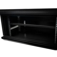 Cabinet 19″ spacer 6u 500x400mm, fixare pe perete, flatpack (dezasamblat), black, usa sticla cu blocare, panouri detasabile, otel 1mm, sarcina maxima 25kg,  Cabinete metalice | electropc.ro