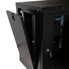Cabinet 19″ spacer 12u 500x400mm, fixare pe perete, flatpack (dezasamblat), black, usa sticla cu blocare, panouri detasabile, otel 1mm, sarcina maxima 25kg,  Cabinete metalice | electropc.ro