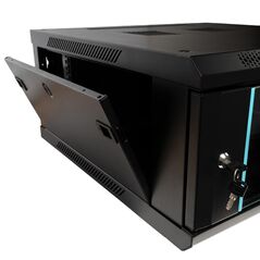 Cabinet 19″ spacer 4u 600x600mm, fixare pe perete, flatpack (dezasamblat), black, usa sticla cu blocare, panouri detasabile, otel 1.5mm, sarcina maxima 60kg,  Cabinete metalice | electropc.ro