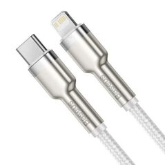 Cablu alimentare si date baseus cafule metal, fast charging data cable pt. smartphone, usb type-c la lightning iphone pd 20w, brodat, 1m, alb,  Cabluri periferice | electropc.ro