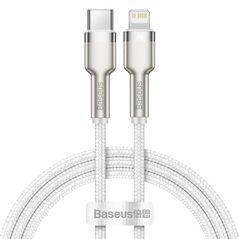Cablu alimentare si date baseus cafule metal, fast charging data cable pt. smartphone, usb type-c la lightning iphone pd 20w, brodat, 1m, alb,  Cabluri periferice | electropc.ro