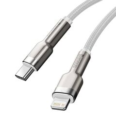 Cablu alimentare si date baseus cafule metal, fast charging data cable pt. smartphone, usb type-c la lightning iphone pd 20w, brodat, 1m, alb,  Cabluri periferice | electropc.ro