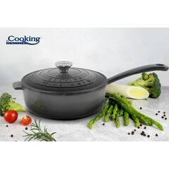 Tigaie  adanca fonta emailata + capac 24 x 8 cm, 2.5 l, marble grey, cooking by heinner,  Tigai si seturi | electropc.ro