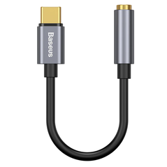 Cablu adaptor baseus, 1 x usb type-c (t) la 1 x jack 3.5mm (m), lungime cablu brodat 12 cm, gri,  Cabluri video | electropc.ro