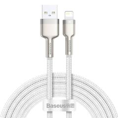 Cablu alimentare si date baseus cafule metal, fast charging data cable pt. smartphone, usb la lightning iphone 2.4a, braided, 2m, alb,  Cabluri periferice | electropc.ro