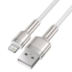 Cablu alimentare si date baseus cafule metal, fast charging data cable pt. smartphone, usb la lightning iphone 2.4a, braided, 2m, alb,  Cabluri periferice | electropc.ro