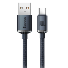 Cablu alimentare si date baseus crystal shine, fast charging data cable pt. smartphone, usb la usb type-c 100w, 2m, braided, negru,  Cabluri periferice | electropc.ro