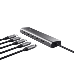 Hub trust halyx, 5 porturi usb-c 3.2 gen 1: 1 usb-c 100w pd port / 4 usb-c data ports, usb pd 3.0, gri,  Hub-uri USB | electropc.ro