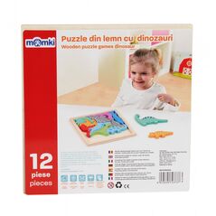 Puzzle din lemn cu dinozauri, 12 piese,  Jocuri educative | electropc.ro