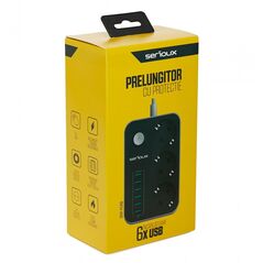 Prelungitor cu protectie serioux, 3 prize schuko, input 100-240v, 50- 60hz, output (total): 2500w - 10a, 6 porturi usb, usb output (total):3.4a, functie auto id, antistatic, buton power/off, lungime cablu 1.6m,negru, srxp-ps36b,  Prelungitoare | electropc.ro