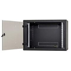 Rack de perete triton sectiune simpla 6u 500mm adancime usa sticla panouri laterale fixe sectiuni ventilatie activa, sectiuni acces cabluri sus/jos/spate securizare cu cheie, 1 pereche montanti reglabili ip30 negru,  Cabinete metalice | electropc.ro