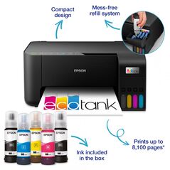Multifunctional inkjet color epson ecotank ciss l3270, dimensiune a4 (printare,copiere, scanare), printare borderless, viteza 33ppm alb- negru, 15ppm color, rezolutie 5760x1440 dpi, alimentare hartie 100 coli, scanner cis rezolutie 1.200  x 2.400 dpi, int,  Multifunctionale Inkjet | electropc.ro